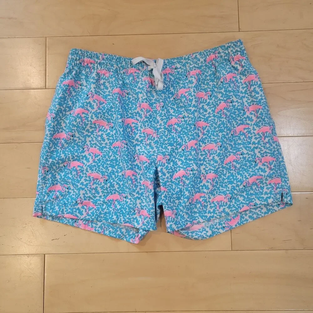 Chubbies Swim Trunks Pink Flamingo Print Beach Shorts Men's M/ 14x5.5 Lined